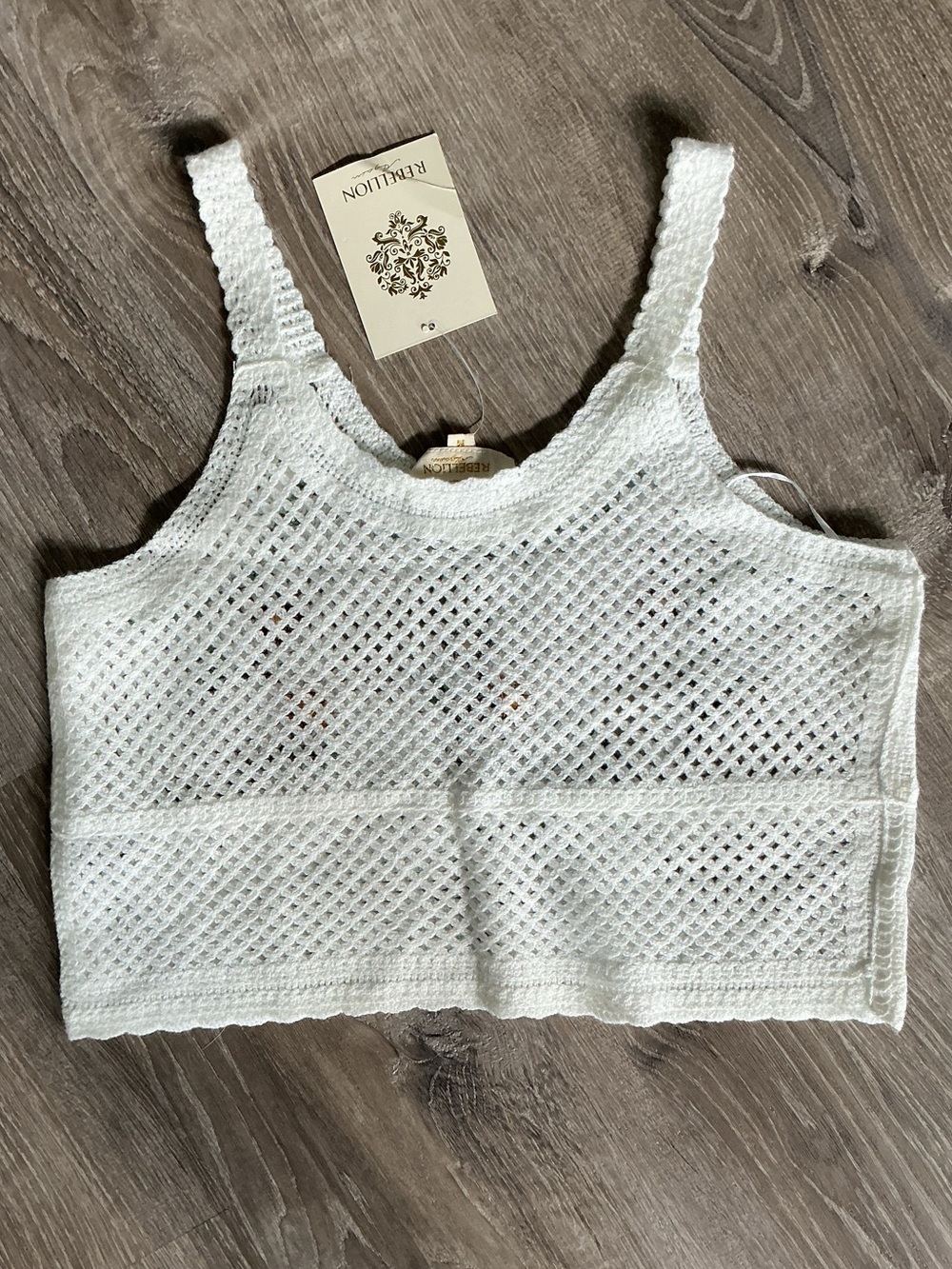 NWT Rebellion White Crochet Floral Crop Tank Top - Picture 4 of 7